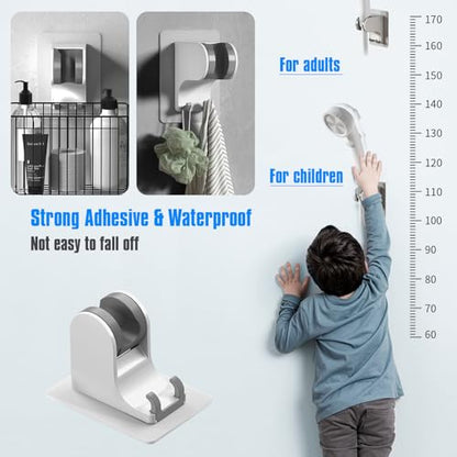 JONKEAN 3m Shower Head Holder Without Drilling White, 1 Pack | 2 Practical Hooks Design, Angle Adjustable Bracket, Fits G1/2 Shower Hose, Easy to Install No drilling Required - style: White