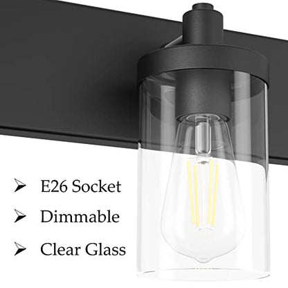 Aipsun 48in Vanity Light Black Bathroom Vanity Lighting Fixtures 6 Light Bathroom Light Fixtures with Clear Glass Shade(Exclude Bulb) - color: Black, size: 6-Light
