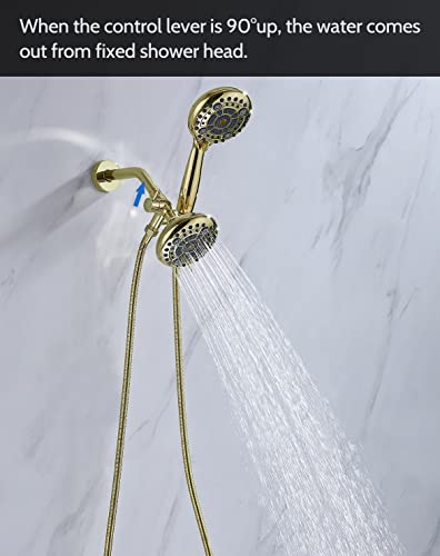 G-Promise Solid Metal Shower Head Diverter with Holder 3-Way | Spray Separately or Both, Adjustable-Angle Bracket, Anti-Leak, Smooth Knob Switch, Easy Install, Universal Replacement Part - color: Polished Gold
