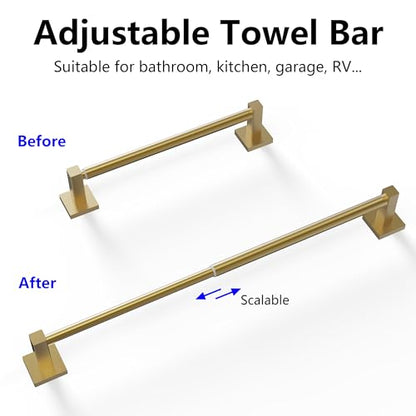 Towel Bar, Adjustable 12.7inch to 23.2inch Wall Mounted Towel Rack for Bathroom, Kitchen, SUS 304 Stainless Steel Towel Rod with Square Base (Gold) - color: Gold, size: Wall-Mounted