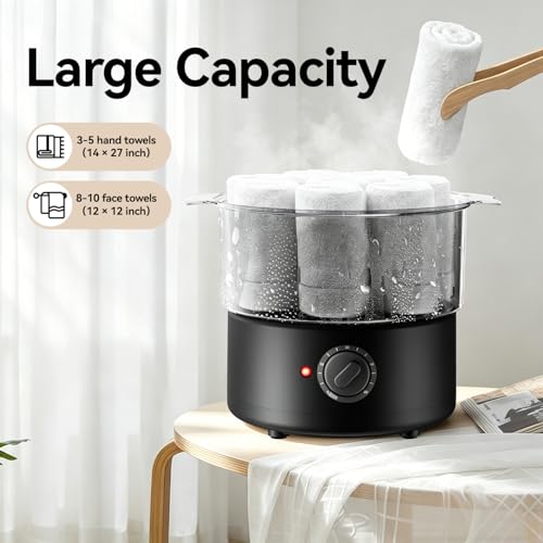 Mini Hot Towel Warmer - 1 min Steam & 60℃ in 20mins, Towel Steamer for Facials/Barber/Massage, Portable 2.4lbs Small Heater for Home Spa/Bathroom/Light Salon Use (Black-X-Small) - color: Black