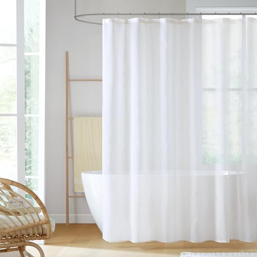 Madison Park Anna Sheers Shower Curtain, Textured Striped Accent Design, Modern Mid-Century Bathroom Decor, Machine Washable, Fabric Privacy Screen 72x72", Ivory - color: White, size: 72"W x 72"L (Pack of 1)