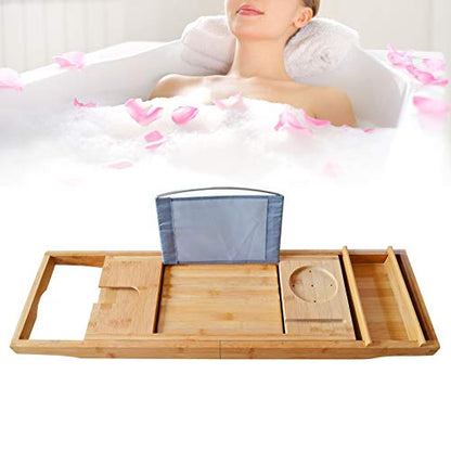 Expandable Bamboo Bathtub Tray Table, with Book Stand and Soap Tray, Adjustable Height, Expandable Bathroom Accessories,Tub Caddy Shelf for Luxury Bath Home Spa and Reading