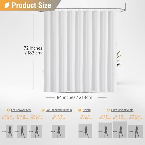 84x72 Wide Linen Textured Waterproof Cloth Thick Shower Curtain, White | Wide Size, 230GSM Polyester, Heavy Duty Fabric, Weighted Hem, 14 Plastic Hooks, Modern Luxury Hotel Style, Machine Washable - color: White, size: 84"W x 72"L (Pack of 1)