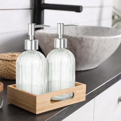 Glass Soap Dispenser with Plastic Pump, Hand Soap Dispenser for Hand Wash, Lotion Dispenser for Dishwashing Liquid, Lotion Shower Gel (Striped Transparent) - color: Striped Transparent