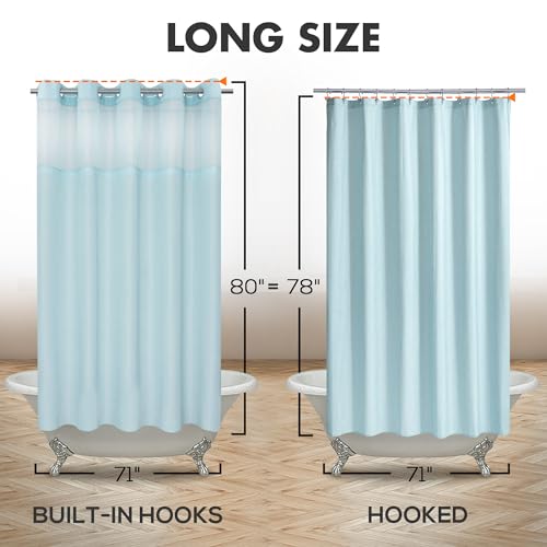 River Dream No Hook Long Shower Curtain with Snap-in Liner 71x80, Blue | Snap on/off Waterproof PEVA Liner, See Through Top Window, Slub Textured, Hotel Style Shower Curtain Set, 71W x 80H - color: Blue, size: 71"W x 80"L (Pack of 1)