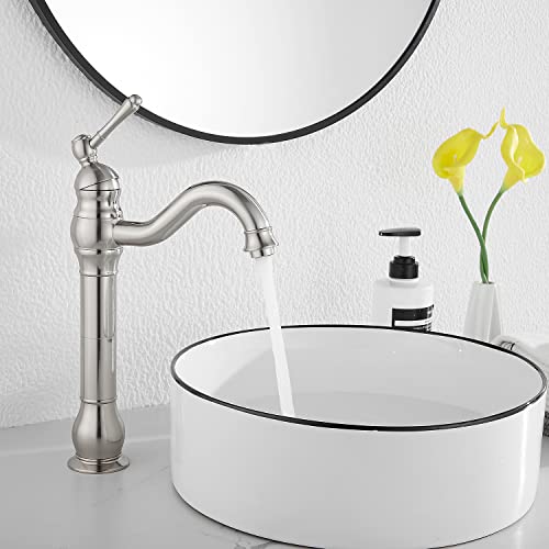 360° Swivel Single Handle One Hole Bathroom Vessel Sink Faucet Matching Pop Up Drain Without Overflow Brushed Nickel - color: Brushed Nickel, size: Vessel