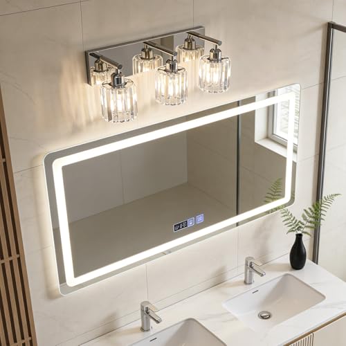 Brushed Chrome Crystal Bathroom Vanity Light, 3-Light Modern Bathroom Lighting Fixtures Over Mirror,Chrome Wall Sconce Light Fixtures with Round Shade - color: Chrome-Round Shade, size: 3-LIGHT