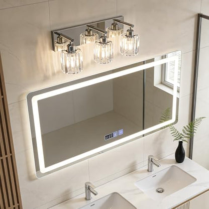 Brushed Chrome Crystal Bathroom Vanity Light, 3-Light Modern Bathroom Lighting Fixtures Over Mirror,Chrome Wall Sconce Light Fixtures with Round Shade - color: Chrome-Round Shade, size: 3-LIGHT