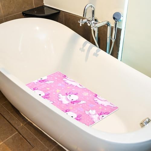 Non Slip Bathtub Mat Axolotl Print Pink Bathroom Shower Tub Mats with Suction Cups and Drain Holes for Kids and Adults 15.7x27.9 in