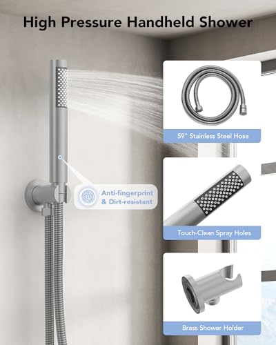 10" High-Pressure Rainfall Shower System with Handheld Spray, Wall Mount Bathroom Shower Faucet Set (Brushed Nickel) - color: Brushed Nickel, style: No Tub Spout