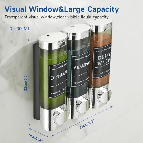 Unisense Shower Soap Dispenser 3 Chamber No Drill Shampoo and Conditioner Dispenser Wall-Mounted Shampoo Dispenser for Shower Wall Mounted Shower Dispenser for Bathroom Hotel Large Capacity,Chrome - color: Chrome