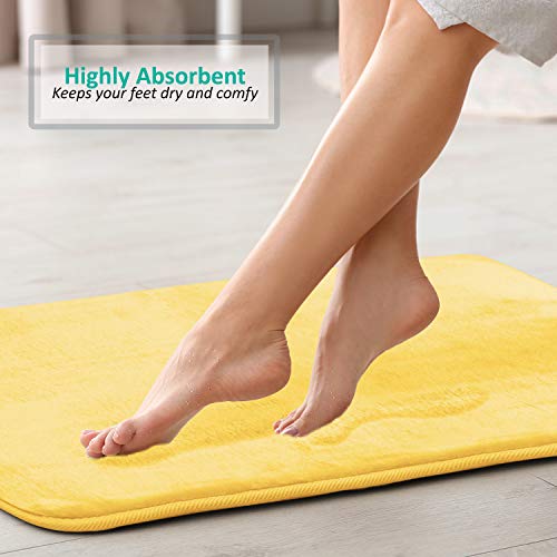 Clara Clark 3 Piece Bathroom Rugs Bath Mat Set, Velvet Memory Foam Bath Mats for Bathroom - Non-Slip, PVC Backing Bath Rugs, Washable - Dries Quickly, Yellow - color: Mellow Yellow