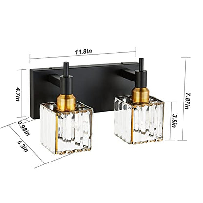 Modern Crystal Bathroom Vanity Light 2-Lights Black and Gold Bathroom Light Fixtures Over Mirror Bath Wall Sconce Lighting with Adjustment Angle - color: Black Gold-Square Shade, size: 2-Light
