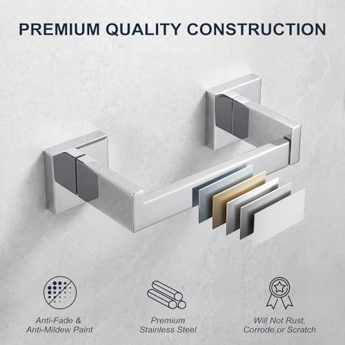 Toilet Paper Holder Wall Mount Polished Chrome Stainless Steel | Toilet Tissue Roll Holder Bathroom Square Toilet Paper Towel Roll Holder Double Post Pivoting Tissue Handle - color: Polished Chrome