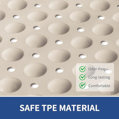 OTHWAY Extra Large Shower Mat 47"x 32", TPE Non Slip Shower Mat for Shower Stall, Inside Walk in Shower Mats with Drain Holes Suction Cups, Anti-Slip for Elderly (Apricot) - color: Apricot