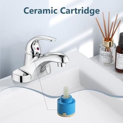 Polish Chrome Bathroom Sink Faucet,Single Handle 4 Inch Centerset | Single-Handle RV Bathroom Faucet Fits 4-Inch Centerset Sinks,Includes Hot And Cold Supply Lines And A Matching Pop-Up Drain - color: Polish Chrome