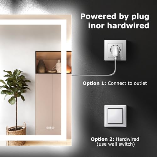 Hivone 48"X40" LED Bathroom Mirror with Lights, Anti-Fog, Dimmable, Backlit + Front Lit, Smart Bathroom Vanity Mirror, Memory Function, Shatterproof, Tempered Glass (Horizontal/Vertical) - size: 48"L x 40"W