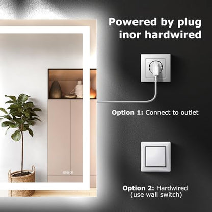 Hivone 48"X40" LED Bathroom Mirror with Lights, Anti-Fog, Dimmable, Backlit + Front Lit, Smart Bathroom Vanity Mirror, Memory Function, Shatterproof, Tempered Glass (Horizontal/Vertical) - size: 48"L x 40"W