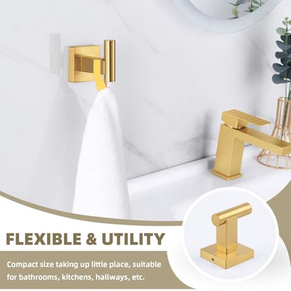 Suyar Brushed Gold Bathroom Accessories, Bathroom Hardware Set 4 Pieces | Include Robe Hook, Toilet Paper Holder, Hand Towel Holder, Towel Bar, SUS304 Stainless Steel, Wall Mounted - color: Brushed Gold