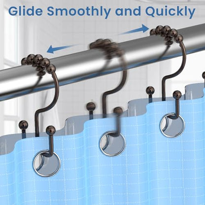 Bronze Shower Curtain Hooks Double Sided with Roller Balls | for Bathroom Rods, for Shower Curtain and Liner, Smooth Gliding, Rustproof Metal, Set of 12 Hooks - color: Bronze
