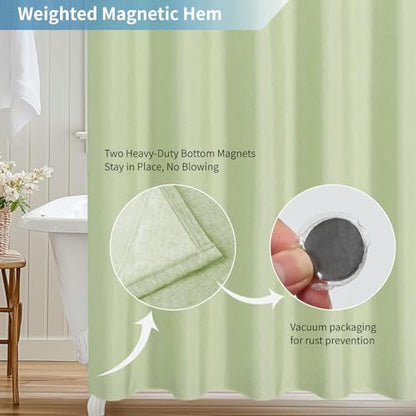 Fabric Long Shower Curtain with Waterproof Layer,72x78,Green | 2-in-1 Design,Linen Textured,100% Waterproof TPU-Laminated Backing,Magnetic Weighted,Machine Washable,For Bathroom,Hotel - color: Green, size: 72"W x 78"L (Pack of 1)