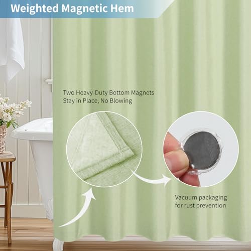 Extra Long Fabric Shower Curtain with Waterproof Layer,72x84,Green | 2-in-1 Design,Linen Textured,100% Waterproof TPU-Laminated Backing,Magnetic Weighted,Machine Washable,For Bathroom,Hotel - color: Green, size: 72"W x 84"L (Pack of 1)