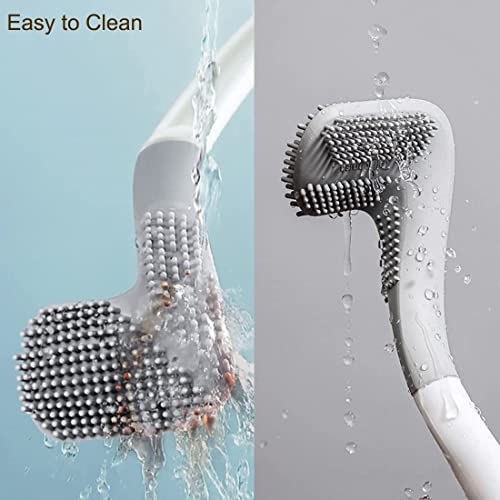 Toilet Brush, Long Handle Golf Toilet Brush with Holder 360° Deep Cleaning Flexible Silicone Toilet Cleaner Brush Wall Mounted for Bathroom (2Pcs Grey) - color: 2pcs Grey