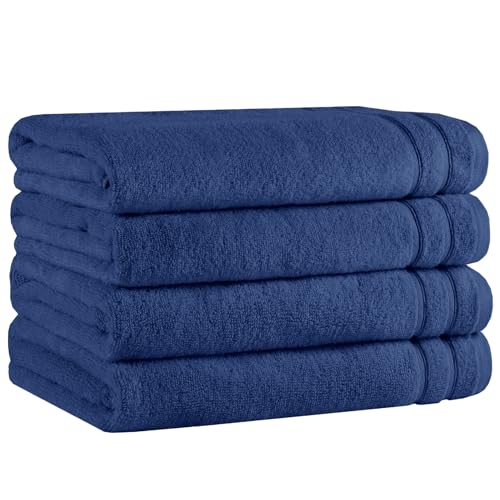 Comfort Spaces 4 Pc Bath Sheet Set 30x60, 100% Cotton 400GSM, Navy Blue | Oversized 30x60 Bath Sheet, Quick Dry Cotton, Dual Layer Extra Absorbent, Great for Shower Beach - color: Indigo, size: 4 Piece Bath Towel Set (30" x 60")