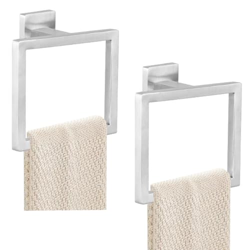 JOPOFI 2-Piece Towel Ring - Hand Towel Holder for Bathroom - Brushed Nickel | Stainless Steel Towel Holder, Towel Racks for Bathroom, Square Modern Design Hand Towel Holder, Contemporary Hand Towel Bar - color: Brushed Nickel, size: 2PCS