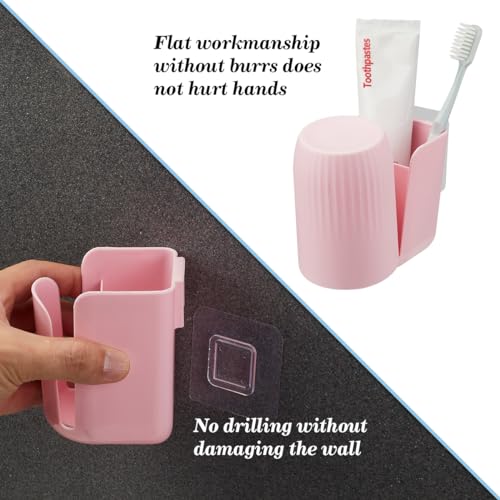 Toothbrush Holders for Bathrooms Toothbrush Holders Wall Mounted BPA-Free Tooth Brush Holder with Toothbrush Cup Drilling-Free (Pink) - color: Pink
