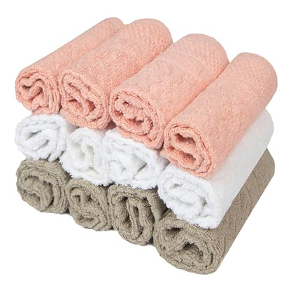 Pleasant Home Chevron Wash Cloths Set - 12 Pack (12” x 12”) – 509 GSM - 100% Ring Spun Cotton Wash Cloth - Super Soft and Highly Absorbent Face Towels (Blush, White & Tan) - color: Blush, White & Tan, style: Chevron