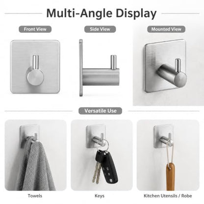 3pcs Adhesive Towel Hooks, Heavy Duty Wall Mount Hanger for Towels Robes Keys, Home Storage for Bathroom Kitchen Closet