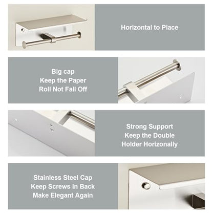 Brushed Double Paper Holder with Shelf, Toilet Roll Holder for Bathroom | Wall Mounted SUS 304 Stainless Steel Toilet Tissue Holder YIGUANXIN - color: Brushed