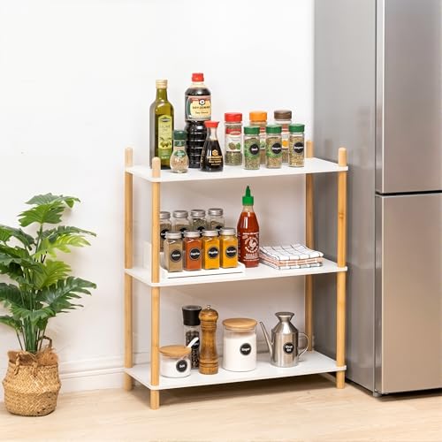 3-Tier Expandable Freestanding Open Bamboo Book Shelf - No-Tool Assembly & Modular,Bathroom Storage Shelf Unit Plant Stand for Small Space, Bedroom, Living Room, Home Office (White, 3-Tier) - color: White 3-tier-1