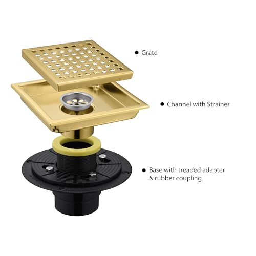 6 in. x 6 in. Stainless Steel Square Shower Floor Drain in Brushed Gold, FD01-6-TG - color: Brushed Gold