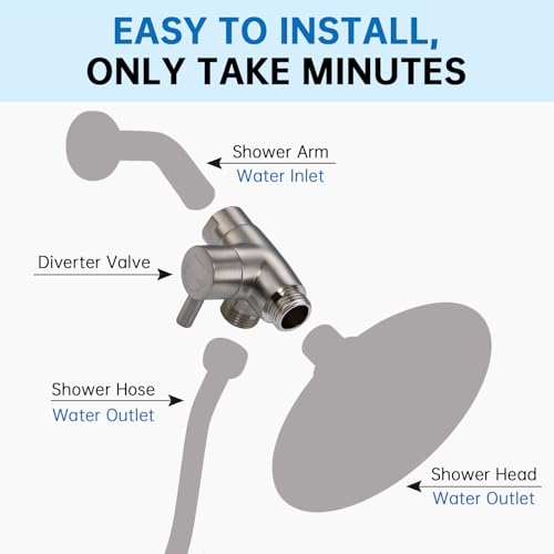 G-Promise Solid Metal 3-Way Shower Diverter Valve (Brushed Nickel) | Smooth Knob Switch, Spray Separately or Both, Anti-Leak, Easy to Install, Standard Connections, Universal Replacement Part - color: Brushed Nickel