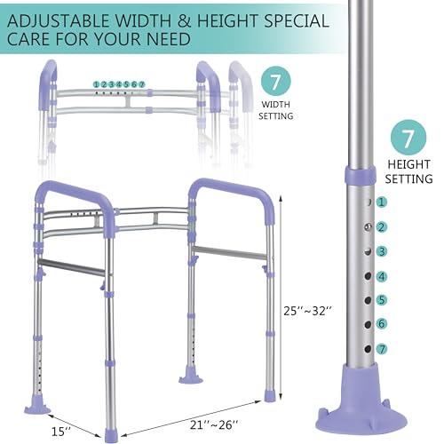Lianjindun Toilet Safety Rails, 350 lbs, Adjustable Height & Width | Fits Most Toilets, Foldable Design, 350 Lbs Capacity, Aluminum Toilet Frame, Toilet Handles for Seniors, Disabled, Handicap - color: Purple