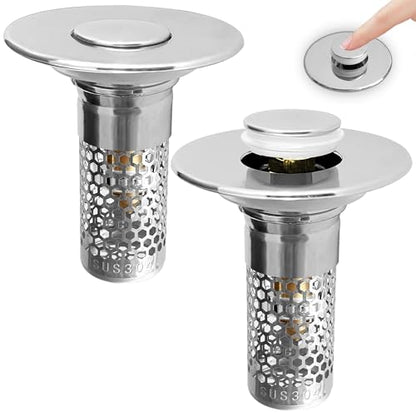 2 Pack Universal Bathroom Sink Drain Pop-Up Stopper, Bathroom Sink Stopper 1.06"-1.50" for Bathroom Sink Stainless Steel Floor Drain Strainer, Standard Universal Drain Strainer