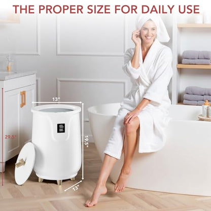 Electactic 20L Large Towel Warmer for Bathroom -Fits Up to Two 40"X70" Oversized Towels, Hot Towel Warmers for Spa with Fragrant Disc Holder,3 Temperatuer Levels,Auto Shut Off - style: LCD Display+Wooden Base