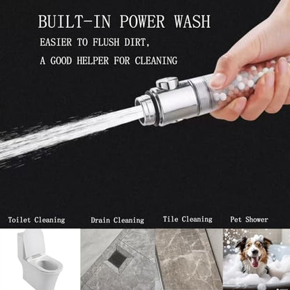 Filtered Shower Head with Purifying Beads – 3 Function High Pressure Handheld Shower for Hard Water – Removes Chlorine & Impurities, Softens Skin/Hair – On/Off Switch, Adjustable Bracket & Hose