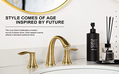 Valenvoir Gold Bathroom Faucet for Sink 3 Hole, BF405-SG | Brushed Gold 8 inch Widespread Bathroom Faucet 2 Handle Bathroom Sink Faucet for Vanity with Drain Assembly Supply line - color: Brushed Gold