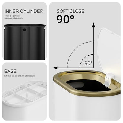 KSSKSS 1.8 Gallons Small White Bathroom Trash Can with Lid, Slim Bathroom Garbage Bin, Dog Proof Trash Can with Pop-Up Lid for Bedroom,Toile, White - color: Matt White