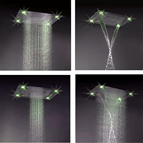 Cascada Classic Design 31 Inch (600mmx800mm) Large Rain Shower Set with Waterfall LED Rectangle recessed ceiling-mount 4 Function shower head (Oil Rubbed Bronze) - color: Oil Rubbed Bronze