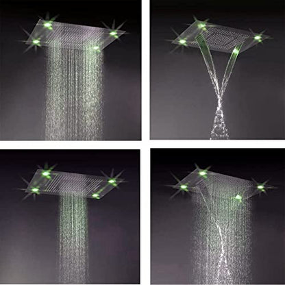 Cascada Classic Design 31 Inch (600mmx800mm) Large Rain Shower Set with Waterfall LED Rectangle recessed ceiling-mount 4 Function shower head (Oil Rubbed Bronze) - color: Oil Rubbed Bronze