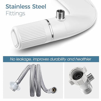BIGCOW Ultra-Slim Bidet Attachment for Toilet - Dual Nozzle (Frontal & Rear Wash) with Adjustable Cold Water Pressure and Stainless Steel Inlet - Hygienic Solution for Fresh Cleanliness, Silver 1 Pcs - color: Silver