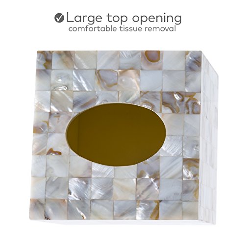 Milano Mother of Pearl Square Resin Tissue Box Cover with Bottom Slider - style: Square Tissue Box Cover