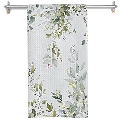 Sage Green Eucalyptus Kitchen Towels, Botanical Decor Dish Tea Towels for Kitchen, Sage Green Botanical Floral Hand Towels for Bathroom Decor, Eucalyptus Bathroom Decor, 16x24 Inches - color: Floral-k