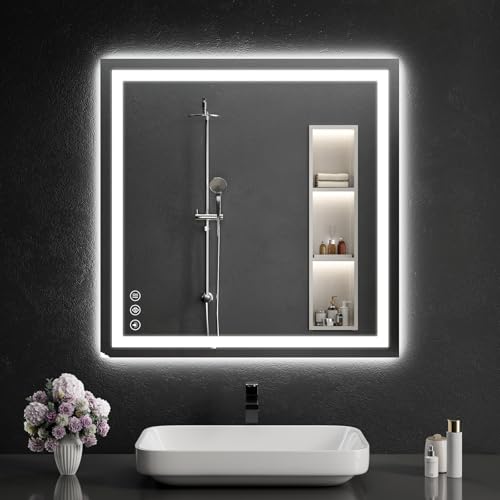 30"x30" LED Bathroom Mirror with Lights, Dimmable，Anti-Fog，Bathroom Vanity Mirror for Wall, Backlit + Front Lit, Memory Function, Shatter-Proof，Tempered Glass - size: 31"L x 31"W