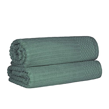 Superior Cotton 2-Piece Solid and Ribbed Bath Sheet Set, Bath Sheets- 34" x 68", Basil - color: Basil, size: Bath Sheet 2-Pack